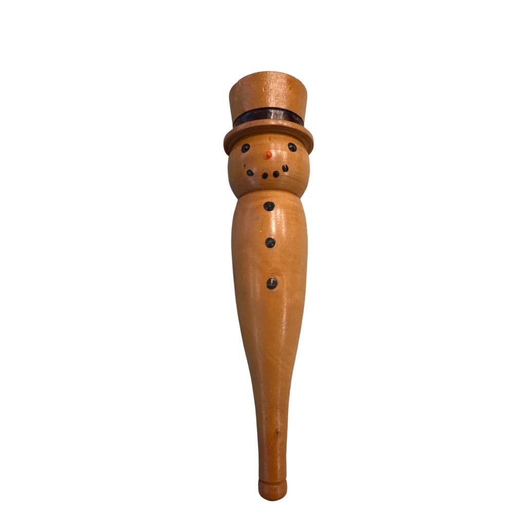 VTG Handcrafted‎ Wooden Snowman Turned Folk Art Rustic Winter Christmas Ornament